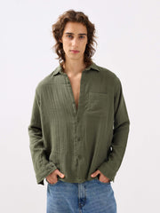 Sage Green Textured Gauze Holiday Shirt